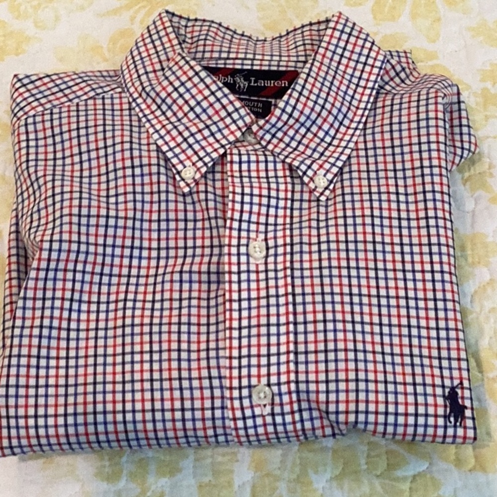 Men's Blue and White Checkered Shirt
